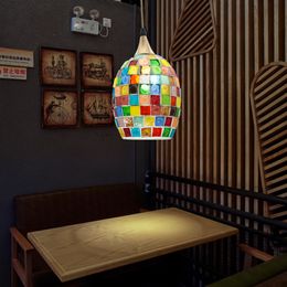 Artpad Tiffany Handmade Pendant Lamps Kitchen Island Lighting Mosaic Glass Vintage Adjustable Colorful Hanging