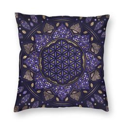 Cushion/Decorative Pillow Flower Of Life In Lotus Dot Art Purples And Gold Cushion Covers Sofa Home Decor Square Throw Case 45x45cm