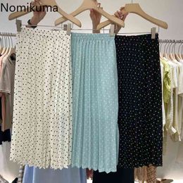 Nomikuma Polka Dot Skirts Korean Style Summer Clothes Stretch High Waist Mid Calf Skirt Women Fashion Trend Faldas 210514