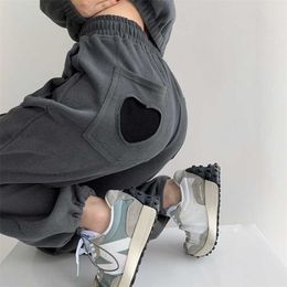 HOUZHOU Women Pants Spring Gray Sweatpants Jogger Fashion Track Cotton Trousers for Female Korean Style 211115