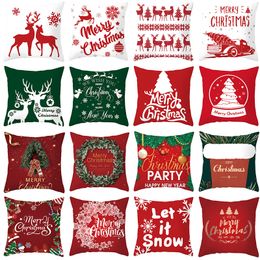 christmas trees elk hugging pillow case crossborder amazon home gift cushion cover fabric sofa backrest pillowcase merry xmast happy new year custom logo