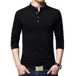 BROWON Brand Autumn Casual Mens T Shirts Fashion Sold Color Mandarin Collar Long Sleeve T-Shirt Luxury Plus Size M-5XL 220312