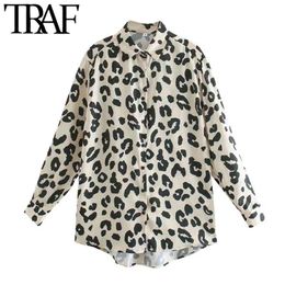 Women Fashion Leopard Print Loose Blouses Vintage Long Sleeve Button-up Female Shirts Blusas Chic Tops 210507