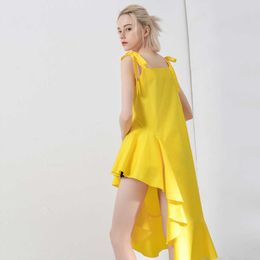 Big Sale Spring and Summer Korean Fashion Casual Loose Cotton Dress Irregular Ruffled Street Sexy Comfortable Female 210615