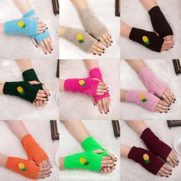 Embroidery Pineapple Fingerless Gloves for Women Men Knitted Mittens Girls Touch Screen Gloves Handschoenen Guantes Half Finger