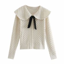 Women Sweet Doll Collar Bow Knitwear Ladies Cableknit knitshirt Cardigan Sweater M3007 210514
