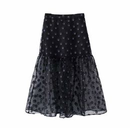 Women floral pattern black skirt faldas mujer elastic waist side zipper fly female stylish casual A line skirts 210430