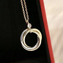 Fashion accessories luxury chain women necklace Tricolour pendant titanium steel Jewellery small diamond stone Couple Christmas Wedding Engagement Gift Necklaces