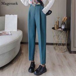 Autumn Winter Pants Women Ankle-Length Loose Office High Waist Formal Lady Clothes with Sashes 10482 210518