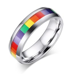 Wedding Rings Personality Men Women Rainbow Colorful Ring Stainless Steel Lebian & Gay Band Drop