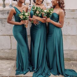 Bir Omuz Gelinlik Modelleri Mermaid Hizmetçi Onur Törenlerinde Düğün Konuk Örgün Elbise Kurdele Siyah Afrika Gelinler Custom Made