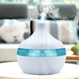 300ml Wood Grain Humidifier Aromatherapy Aroma Essential Oil Diffuser Office Bamboo Air Humidifiers Ultrasonic Cool Mist Diffusers with Changing 7 LED Colour Light