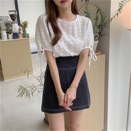 embroidery Girls Summer blouse women suit shirt short sleeves Tops high waist A Line skirts two piece suits Sell separately 210423