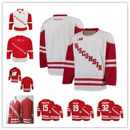 Wisconsin Badgers College Hockey Jerseys Custom Dylan Holloway Cole Caufield Brock Pelton-Byce Ty Emberson Brian Elliott Ryan McDonagh Corson Ceulemans Baker