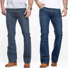 Mens Boot Cut Jeans Slightly Flared Slim Fit Blue Black Trousers Designer Classic Male Stretch Denim Pants 211008