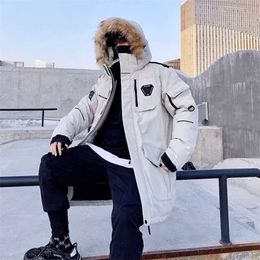 Men's White Duck Down Jacket Cargo Warm Hooded Thick Puffer Jacket Coat Couple High Quality Overcoat Thermal Winter Parka Men 211104