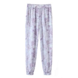 Women Tropical Floral Print Purple Harem Pants Female Chic Elastic Waist Casual Ankle Length Mujer 210430