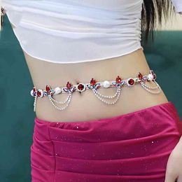 rhinestone body belt crystal belly dance Jewellery handmade gold glittering waist chain red blue