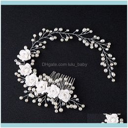 Headbands Hair Jewelrywhite Flower Pearls Combs Handmade Austrian Crystal Wedding Jewellery Aessories Bride Hairpieces Drop Delivery 2021 Zl5P