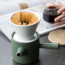 Heat-Resistant Reusable Coffee Drip Filter Cup V60 Style With Separate Stand Ceramic per 210423