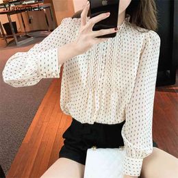 Loose Polka Dot Chiffon Blouse Women Spring Long Sleeve Office Ladies Shirt Tops Stand Collar Casual Blouses 13074 210512
