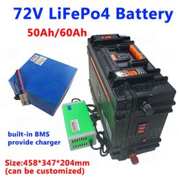 Portable LiFePO4 72v 60Ah 50Ah lithium battery pack with BMS for 5500w motorcycle RV Automobile starting power +10A Charger
