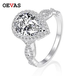 OEVAS Luxury 100% 925 Sterling Silver 6 CT Pear Created Gemstone Wedding Engagement Ring Fine Jewelry Gift Wholesale 211217