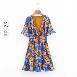 Summer dress vintage short sleeve mini beach elegant sashes floral korean vestidos boho ladies es 210521