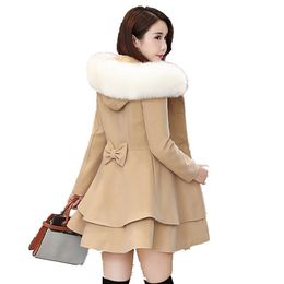Autumn and winter women's Korean version of the long section slim slimming style pendulum style solid hooded woolen coat 211104