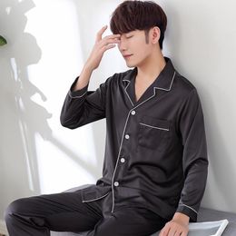 Men Silk Pajamas Set Button Shirt Pants Pijama Unit Sleepwear Long Sleeve Nightwear Spring Autumn Lounge Nightgown Plus Size Men's