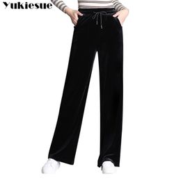 streetwear velvet women's pants capris with high waist wide leg pants for women trousers woman pants female Plus size 5xl 6xl 210519