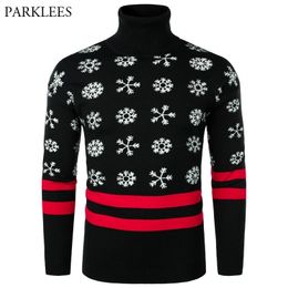 Snowflake Ugly Christmas Sweater Turtleneck Mens Xmas Knitted Pullover Sweaters Xmas Adult Holiday Sweater Pull Noel Homme 210522