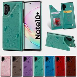 Shockproof Phone Cases for Samsung Galaxy Note20 S21 S20 Ultra Note10 S10 Plus Cat and Bee Embossing PU Leather Kickstand Protective Case with Card Slots
