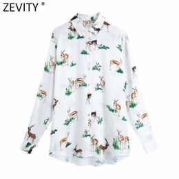 Zevity Women Fashion Animal Printing Casual Satin Blouse Office Ladies Long Sleeve Business Shirts Chic Chemise Tops LS7503 210603