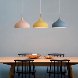 Macaron Wood Pendant Light lamp E27 Restaurant Aluminium Hanglamp Living Dinning Room Bar Modern Hanging Lighting Colourful