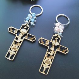 24 Pcs First Communion Wood Keychain Favour boys Girls for Guest Recuerdos para Primera Comunion with Gift Bags