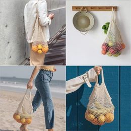 Mesh Net Shopping Bags Fruits Vegetable Portable Foldable Cotton String Reusable Turtle Bags Tote for Kitchen Sundries