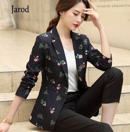 Autumn fashion women print blazer formal slim Long sleeve jacket office ladies temperament work coat 210518