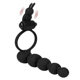 Massage Items upgrade Penis Vibrating Ring Sex Toys for Couple G-spot Vibrator Butt Plug Double Penetration Strapon Dildo Anal Bead
