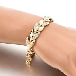 Link, Chain Gold Leaf Bracelets For Women Luxury Crystal Hand Wedding Jewellery Accessories Pulseras Mujer Bijoux Femme