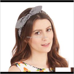 High Quality Cotton Striped Headband For Women Lady Knotted Bow Rabbit Ear Stretch Ntj62 1Parb