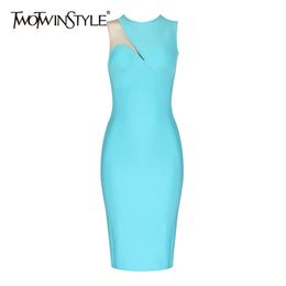 Solid Asymmetrical Bodycon Dress For Women O Neck Sleeveless High Waist Midi Dresses Female Summer Fashion 210520