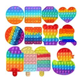 Rainbow Funny Fidget Toy Party Favor Toys For Adult Children Push Bubble Sensory Autism Special Needs Anxiety Stress Gifts Present