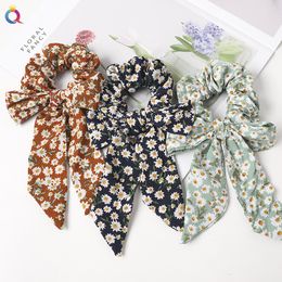 2021 Korea Style Bohemian Scrunchies,Floral Print Chiffon Women Girl Elastic Hair Tie,Vintage Turban Bandage Female Headwear