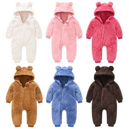 Cute Plush Bear Baby Rompers Toddler Girl Overall Jumpsuit Spring Autumn Hooded Zipper Boys Romper Infant Crawling Clothing 220211