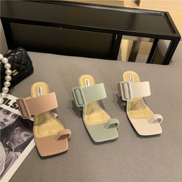 Fashion Women Slippers Clip Toe Solid Colour Slip On Thin High Heels Summer Dress Pumps Belt Buckle Ladies Sandals Slides Pumps 210513