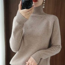 Turtleneck Cashmere sweater women winter cashmere jumpers knit female long sleeve thick loose pullover 211103