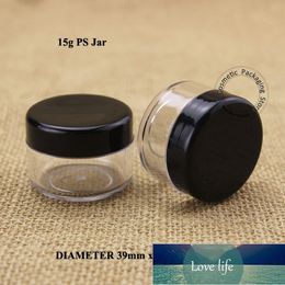 50pcs/Lot Plastic15g Cream Jar with Black Lid Empty PS 1/2OZ Women Cosmetic 15ml Container Small Eyeshadow Vial Refillable Pot Factory price expert design Quality