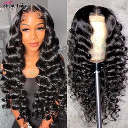 Ishow 20-26 inch 13x2 Human Hair Wigs Pre-Plucked Lace Front Wig Straight Body Loose Deep for Black Women Natural Color Clearance