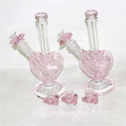Cachimbos de água em forma de coração de 9 polegadas bong de vidro cor rosa dab plataformas de petróleo borbulhador mini tubos de água de vidro com 14mm peça de tigela deslizante unhas de quartzo